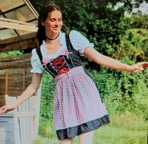 Adult Female Costumes to Hire - German Gingham red & black dress 